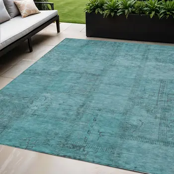 5' X 8' Teal Blue And Aqua Patchwork Washable Indoor Outdoor Area Rug