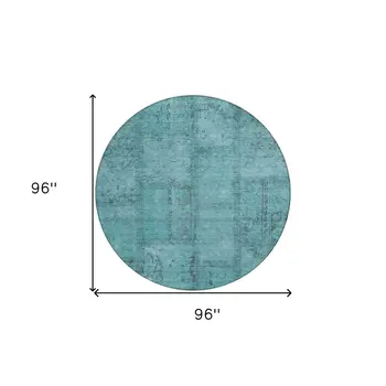 8' Teal Blue And Aqua Round Patchwork Washable Indoor Outdoor Area Rug