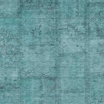 9' X 12' Teal Blue And Aqua Patchwork Washable Indoor Outdoor Area Rug