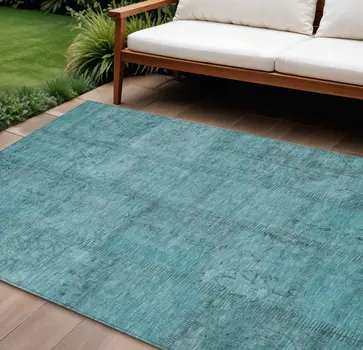 10' X 14' Teal Blue And Aqua Patchwork Washable Indoor Outdoor Area Rug
