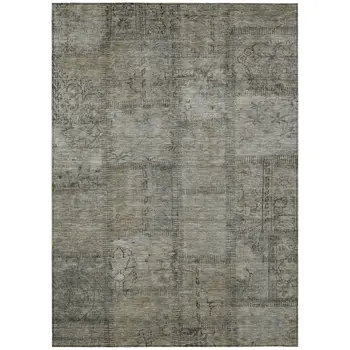 5' X 8' Taupe Brown And Beige Patchwork Washable Indoor Outdoor Area Rug