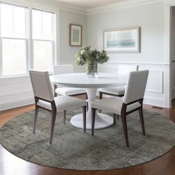 8' Taupe Brown And Beige Round Patchwork Washable Indoor Outdoor Area Rug