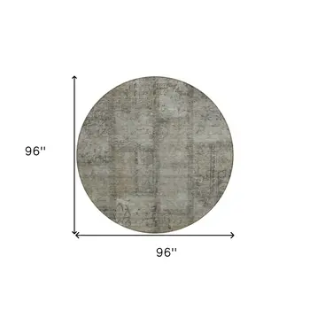 8' Taupe Brown And Beige Round Patchwork Washable Indoor Outdoor Area Rug