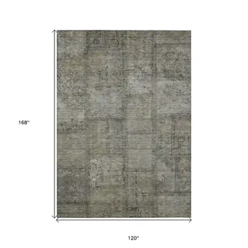 10' X 14' Taupe Brown And Beige Patchwork Washable Indoor Outdoor Area Rug
