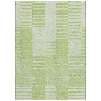 3' X 5' Artichoke Green And Mint Green Striped Washable Indoor Outdoor Area Rug