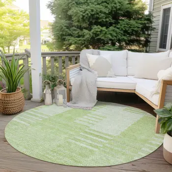 8' Artichoke Green And Mint Green Round Striped Washable Indoor Outdoor Area Rug
