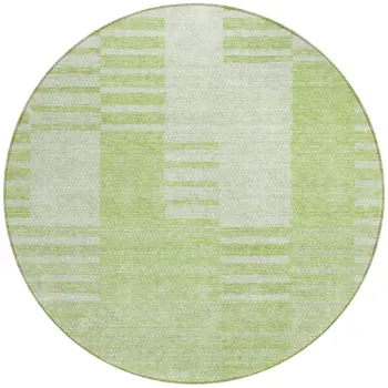 8' Artichoke Green And Mint Green Round Striped Washable Indoor Outdoor Area Rug