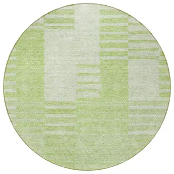 8' Artichoke Green And Mint Green Round Striped Washable Indoor Outdoor Area Rug