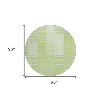 8' Artichoke Green And Mint Green Round Striped Washable Indoor Outdoor Area Rug