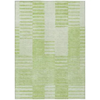 8' X 10' Artichoke Green And Mint Green Striped Washable Indoor Outdoor Area Rug