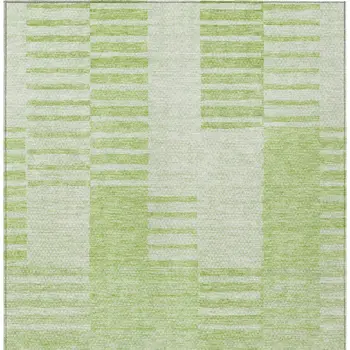 10' X 14' Artichoke Green And Mint Green Striped Washable Indoor Outdoor Area Rug