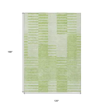 10' X 14' Artichoke Green And Mint Green Striped Washable Indoor Outdoor Area Rug