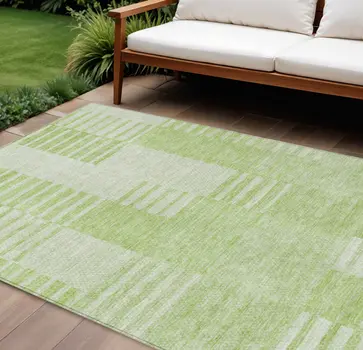 10' X 14' Artichoke Green And Mint Green Striped Washable Indoor Outdoor Area Rug