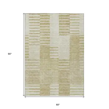 5' X 8' Beige And Ivory Striped Washable Indoor Outdoor Area Rug