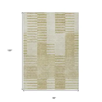 8' X 10' Beige And Ivory Striped Washable Indoor Outdoor Area Rug