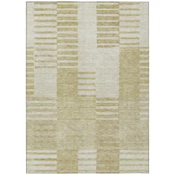 10' X 14' Beige And Ivory Striped Washable Indoor Outdoor Area Rug