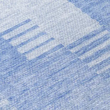 8' Sky Blue And Denim Blue Round Striped Washable Indoor Outdoor Area Rug