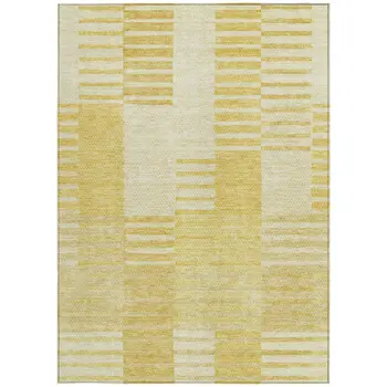 3' X 5' Gold Wheat And Ivory Striped Washable Indoor Outdoor Area Rug