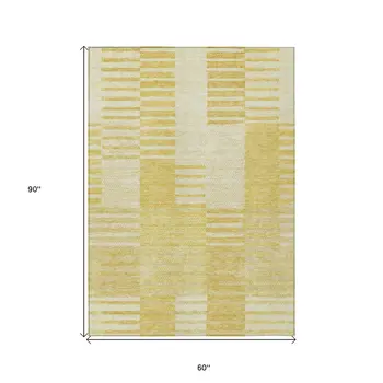 5' X 8' Gold Wheat And Ivory Striped Washable Indoor Outdoor Area Rug