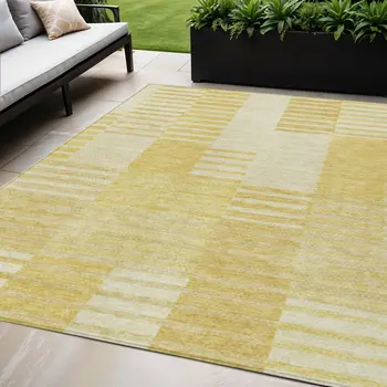 5' X 8' Gold Wheat And Ivory Striped Washable Indoor Outdoor Area Rug