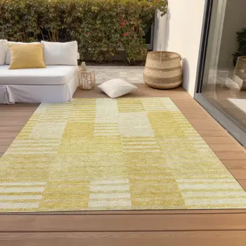 5' X 8' Gold Wheat And Ivory Striped Washable Indoor Outdoor Area Rug