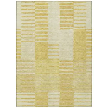 5' X 8' Gold Wheat And Ivory Striped Washable Indoor Outdoor Area Rug