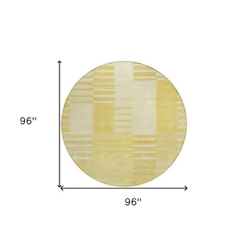 8' Gold Wheat And Ivory Round Striped Washable Indoor Outdoor Area Rug