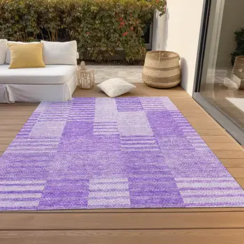 10' X 14' Lavender And Purple Striped Washable Indoor Outdoor Area Rug