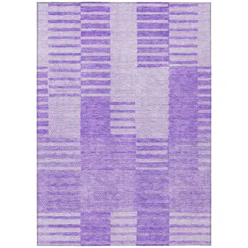 10' X 14' Lavender And Purple Striped Washable Indoor Outdoor Area Rug