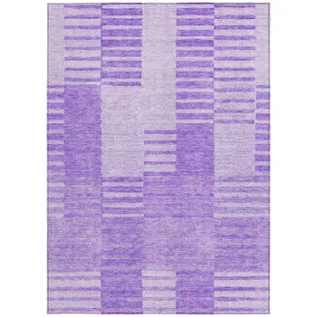 10' X 14' Lavender And Purple Striped Washable Indoor Outdoor Area Rug
