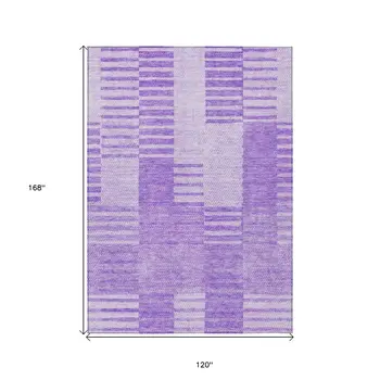 10' X 14' Lavender And Purple Striped Washable Indoor Outdoor Area Rug