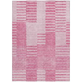 3' X 5' Pink And Blush Striped Washable Indoor Outdoor Area Rug