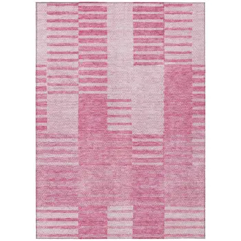 8' X 10' Pink And Blush Striped Washable Indoor Outdoor Area Rug