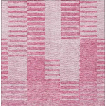 10' X 14' Pink And Blush Striped Washable Indoor Outdoor Area Rug