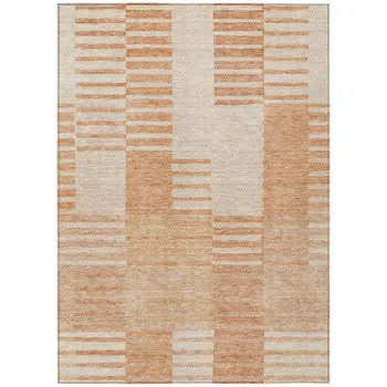 3' X 5' Salmon Peach And Ivory Striped Washable Indoor Outdoor Area Rug