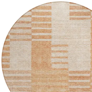 8' Salmon Peach And Ivory Round Striped Washable Indoor Outdoor Area Rug