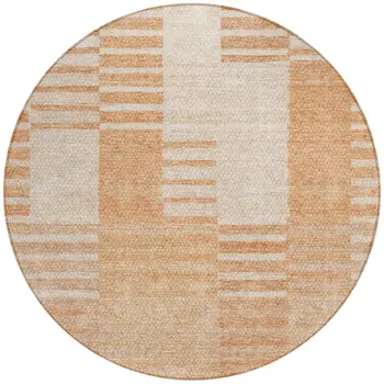 8' Salmon Peach And Ivory Round Striped Washable Indoor Outdoor Area Rug