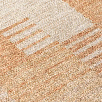 8' Salmon Peach And Ivory Round Striped Washable Indoor Outdoor Area Rug