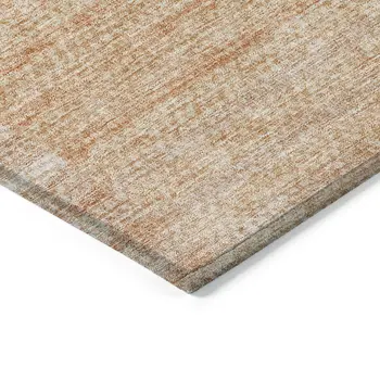 9' X 12' Salmon Peach And Ivory Striped Washable Indoor Outdoor Area Rug