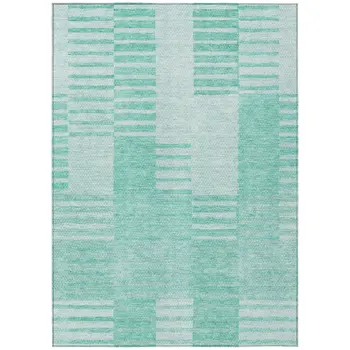 3' X 5' Teal Blue Aqua And Ivory Striped Washable Indoor Outdoor Area Rug