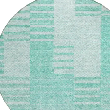 8' Teal Blue Aqua And Ivory Round Striped Washable Indoor Outdoor Area Rug