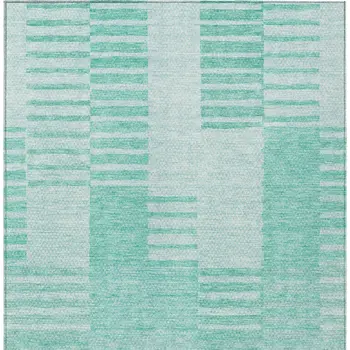 9' X 12' Teal Blue Aqua And Ivory Striped Washable Indoor Outdoor Area Rug