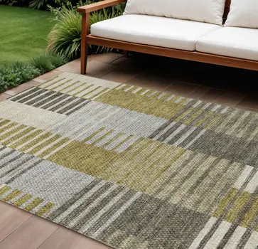 9' X 12' Brown Gold And Taupe Striped Washable Indoor Outdoor Area Rug