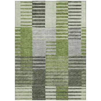 8' X 10' Green And Olive Green Striped Washable Indoor Outdoor Area Rug