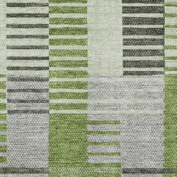 9' X 12' Green And Olive Green Striped Washable Indoor Outdoor Area Rug