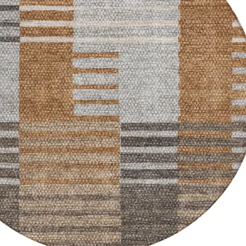 8' Chocolate And Gray Round Striped Washable Indoor Outdoor Area Rug