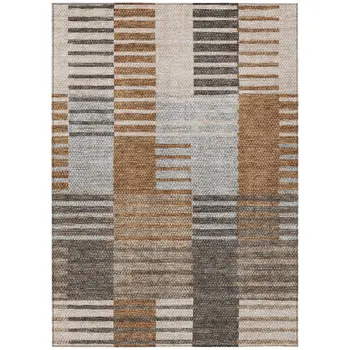 9' X 12' Chocolate And Gray Striped Washable Indoor Outdoor Area Rug