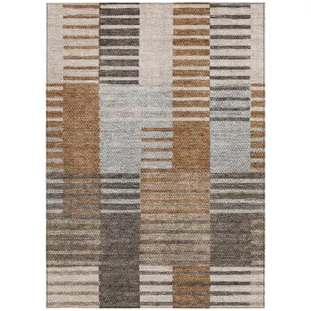 10' X 14' Chocolate And Gray Striped Washable Indoor Outdoor Area Rug