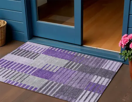 3' X 5' Purple Lavender And Eggplant Striped Washable Indoor Outdoor Area Rug