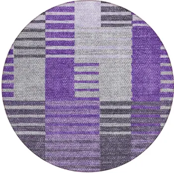 8' Purple Lavender And Eggplant Round Striped Washable Indoor Outdoor Area Rug